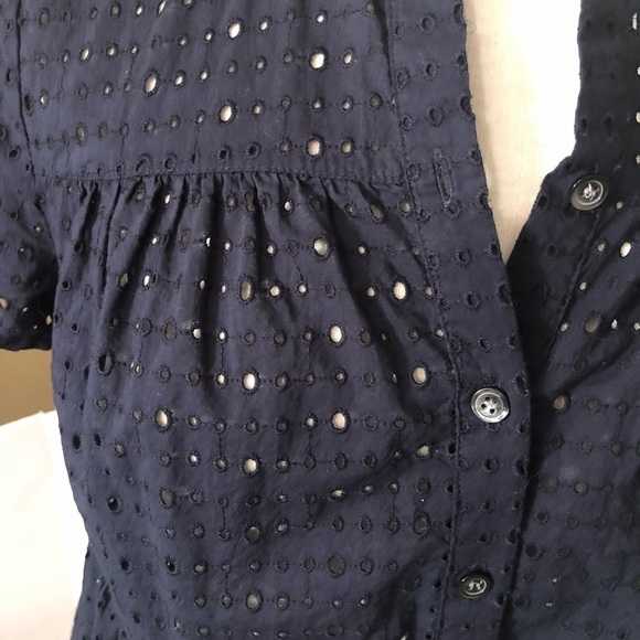 Madewell Eyelet Seam Button Down Navy Shirt Sz XS - Picture 4 of 8